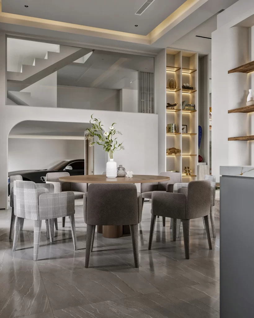 Modern Minimalist Dining Room Neutral Tones Sleek