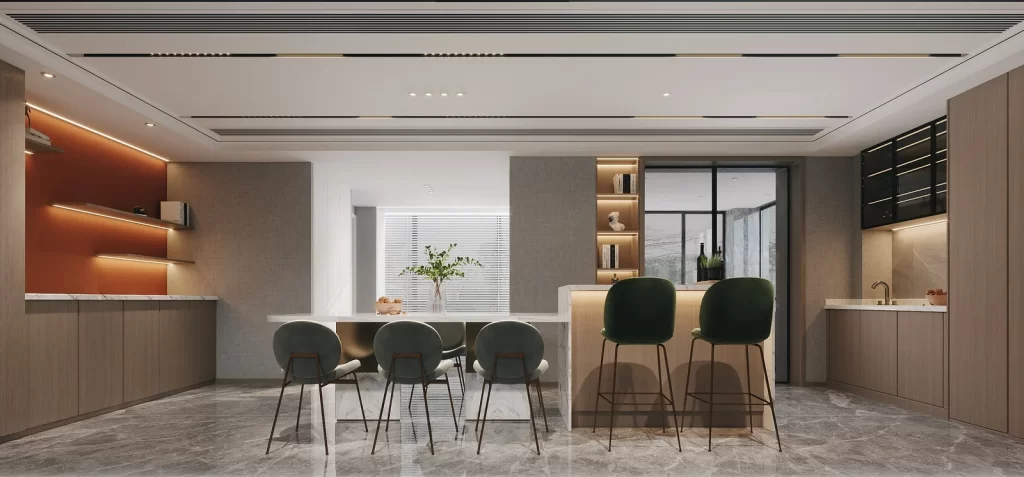 Modern Minimalist Dining Room Neutral Warm Tones