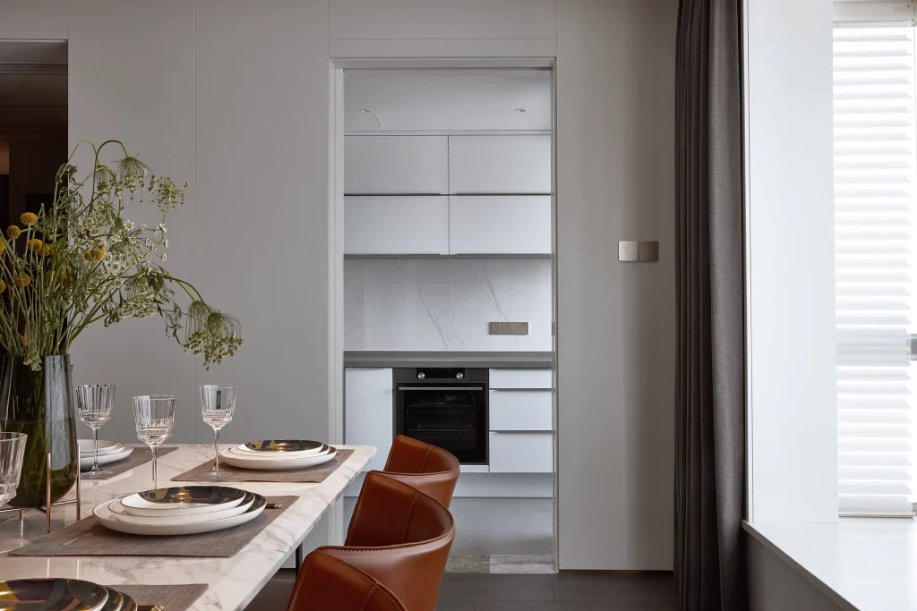 Modern Minimalist Dining Room Neutral White Grey Leather