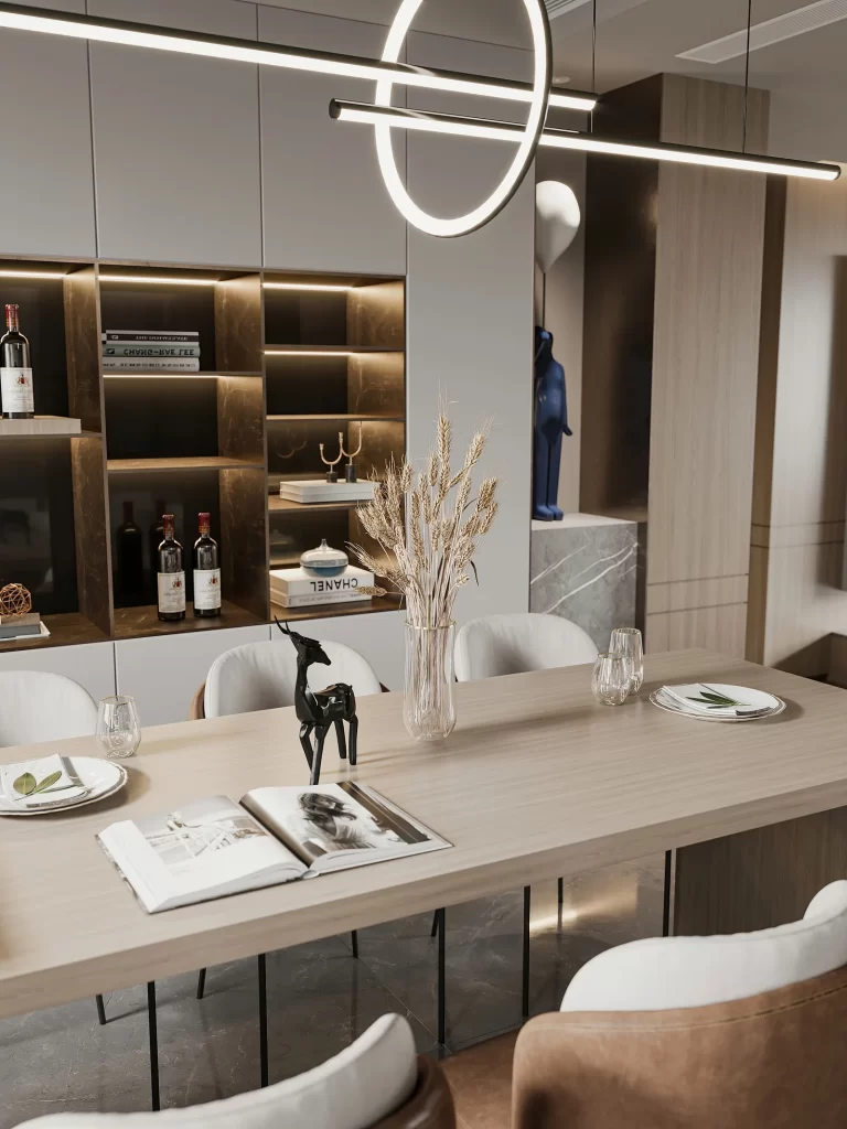 Modern Minimalist Dining Room Neutral Wood Accents