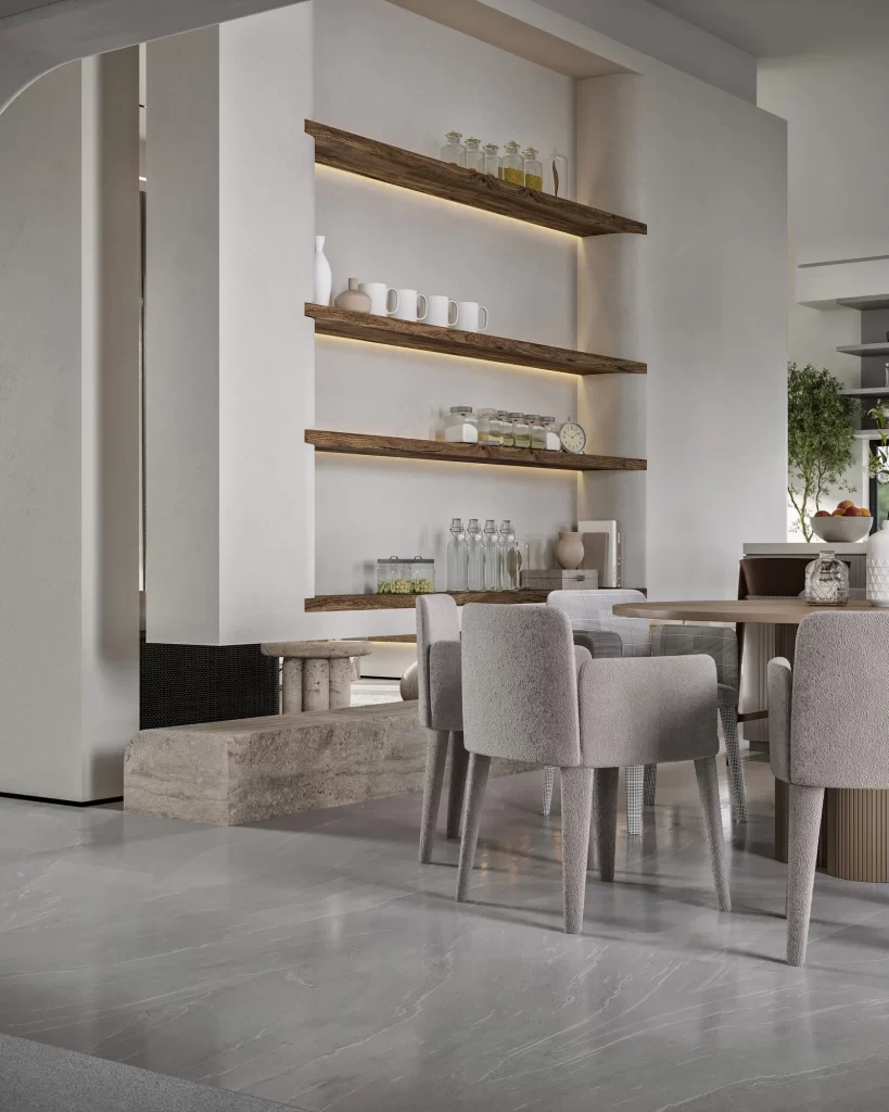 Modern Minimalist Dining Room Neutral Wood Textures