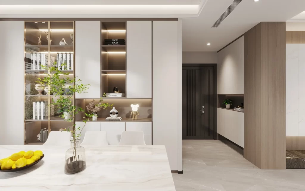 Modern Minimalist Dining Room White Gray Neutral