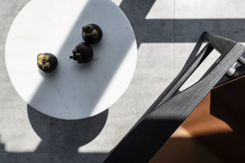 Modern Minimalist Dining Room White Neutral Dark Wood