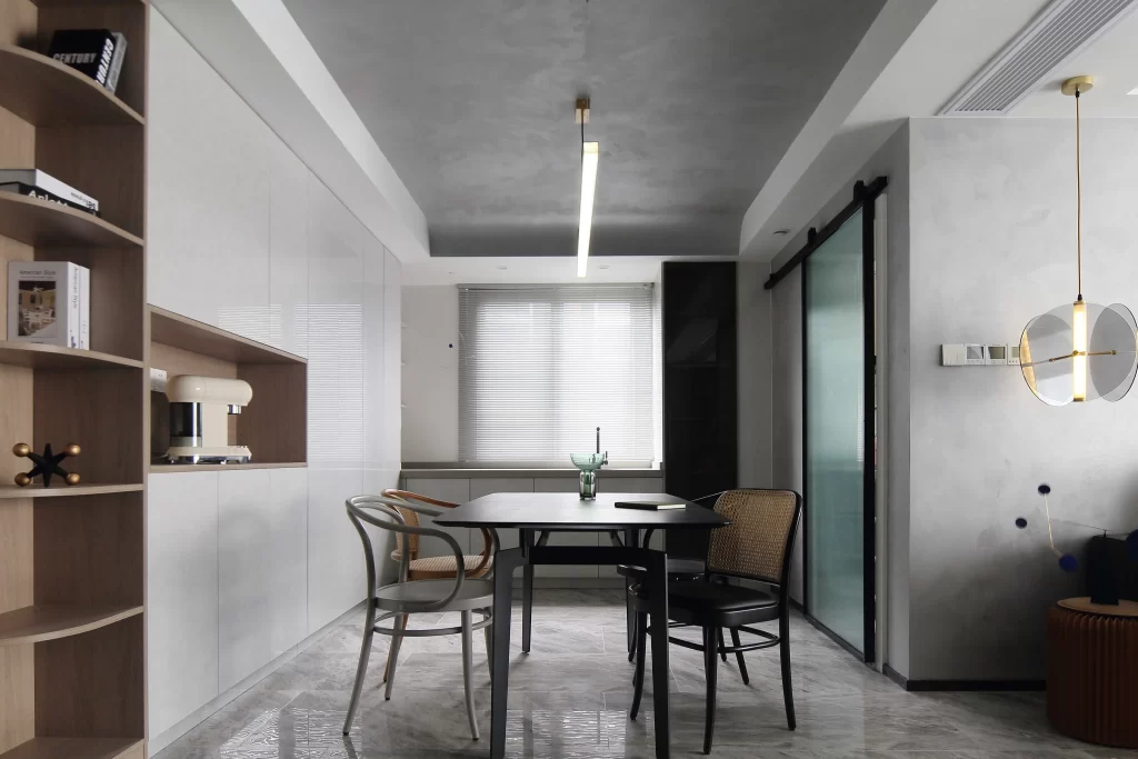 Modern Minimalist Dining Room White Neutral Grey Black
