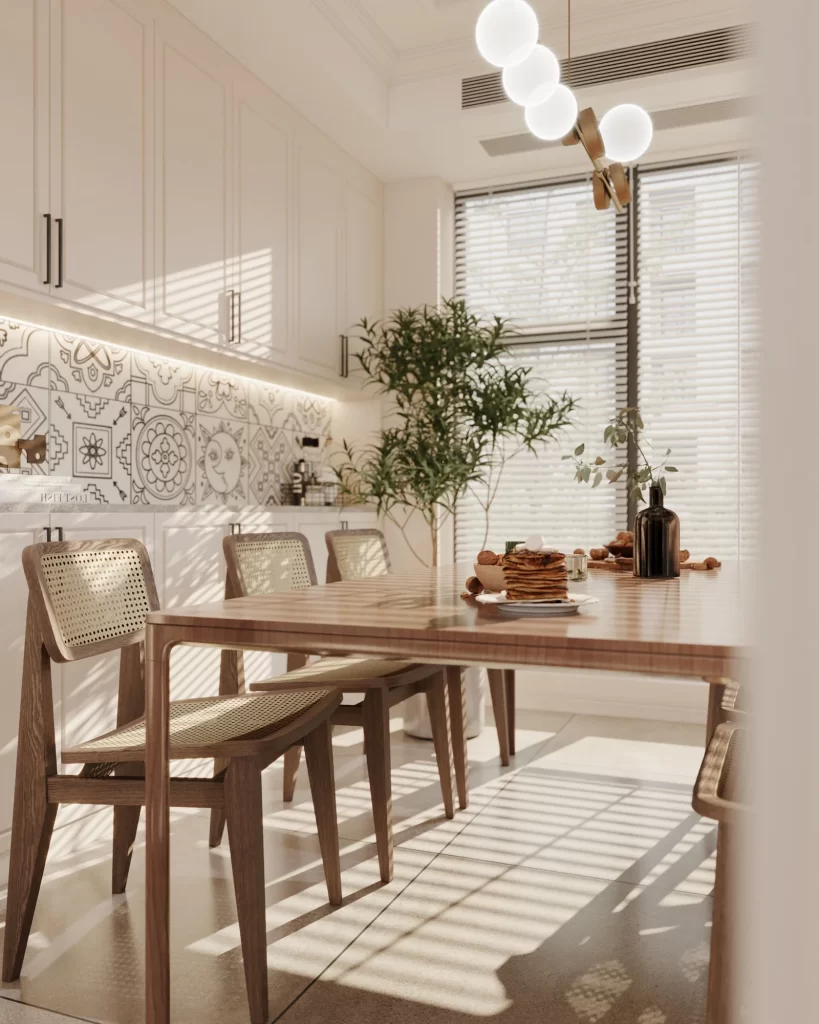 Modern Minimalist Dining Room White Wood Natural Light