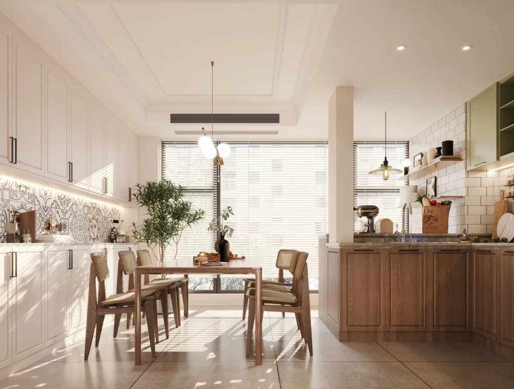 Modern Minimalist Dining Room White Wood Neutral
