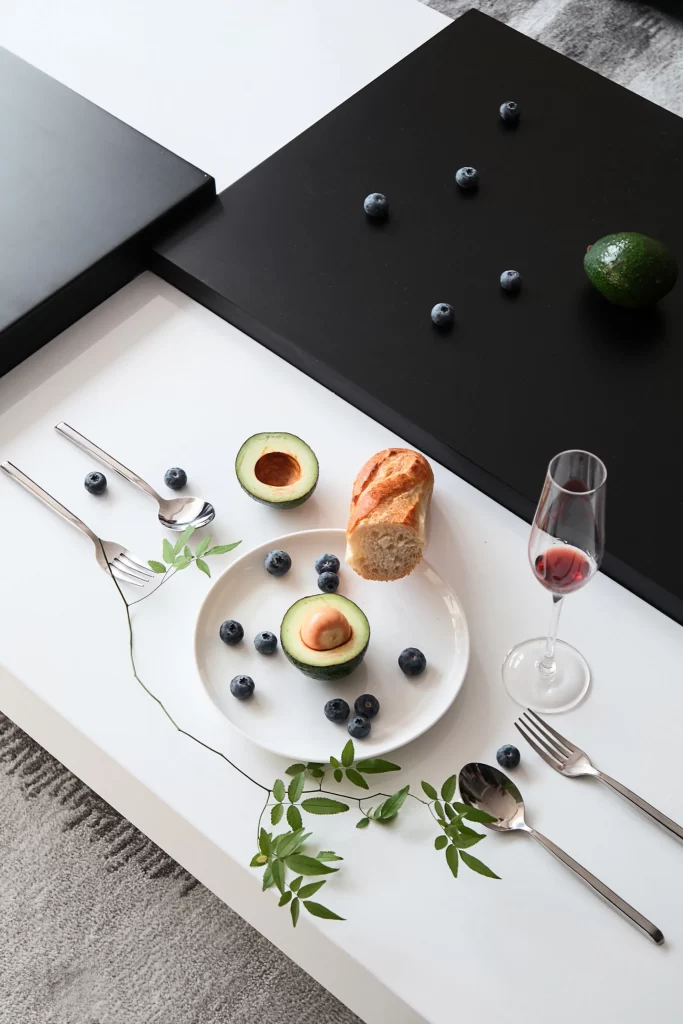 Modern Minimalist Dining Table Black White Avocado Blueberries