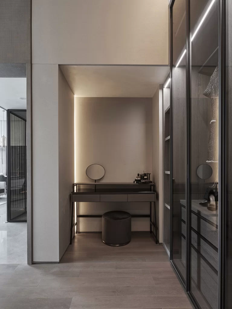 Modern Minimalist Dressing Room Neutral Grey Black Glass
