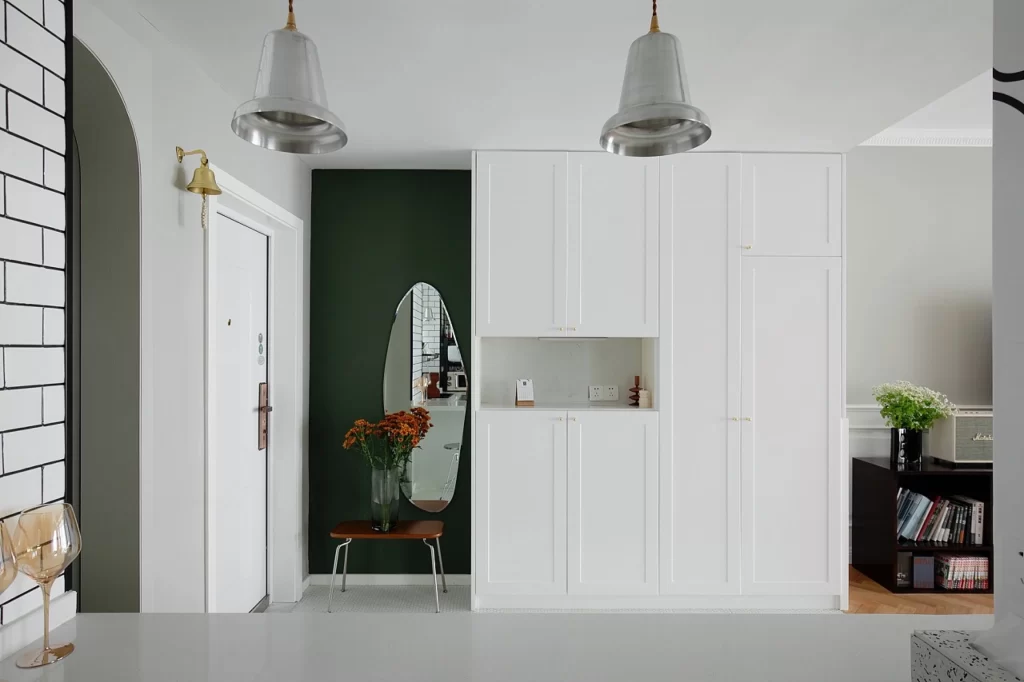 Modern Minimalist Entryway White Green Neutral Metal