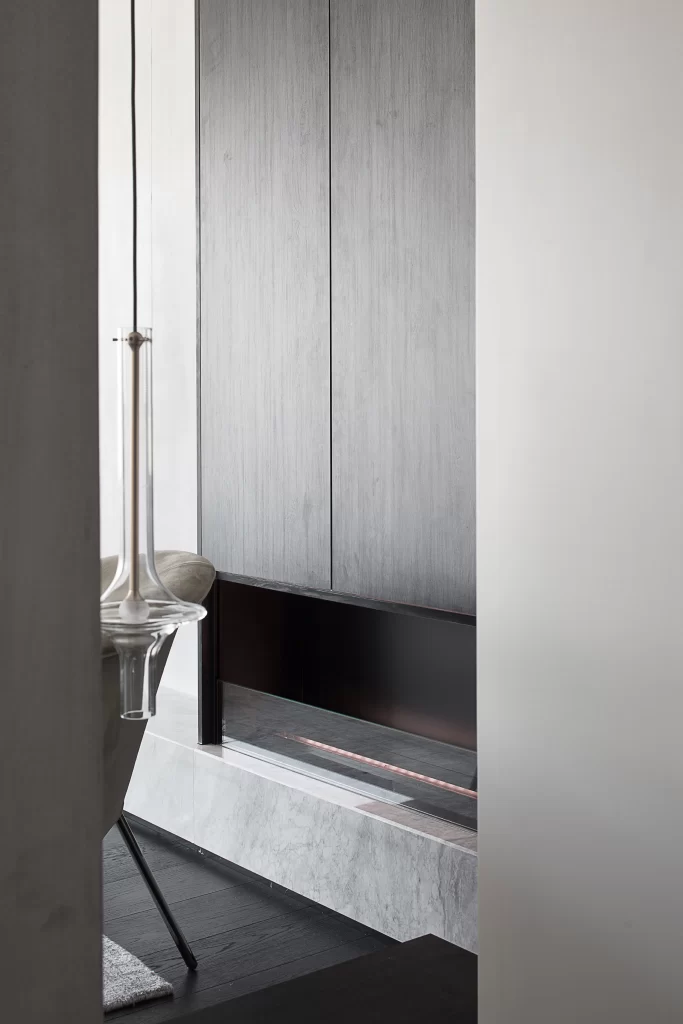 Modern Minimalist Fireplace Neutral Dark Wood