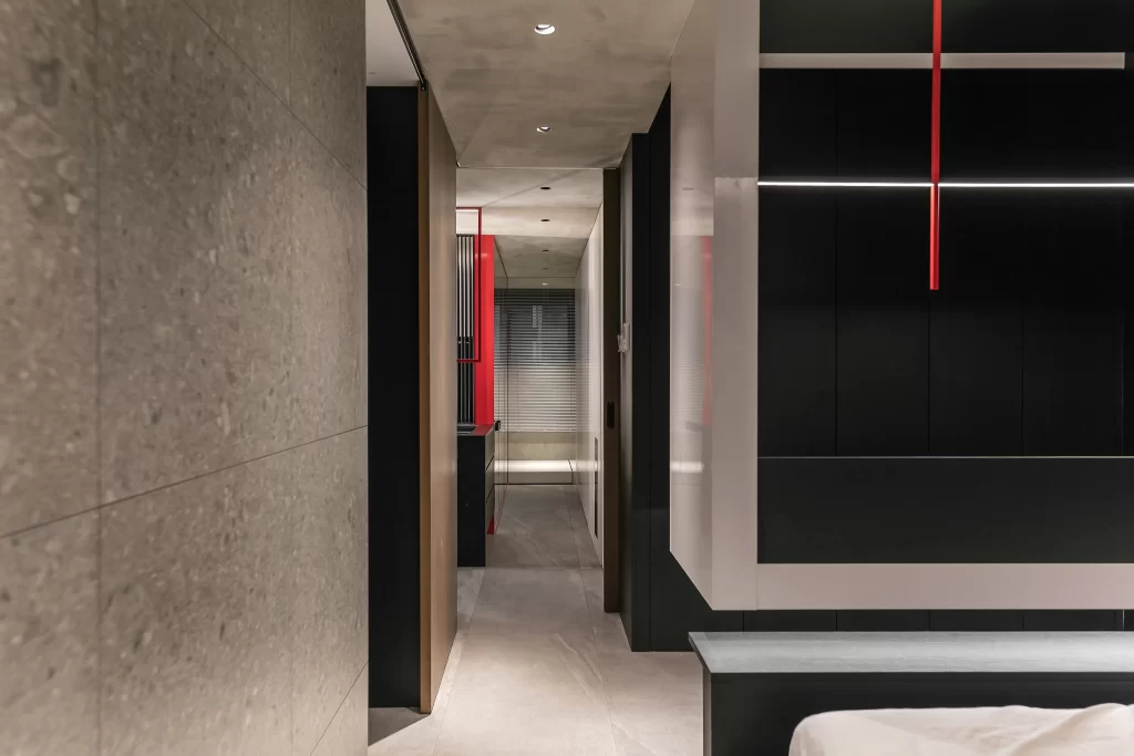 Modern Minimalist Hallway Neutral Black Red