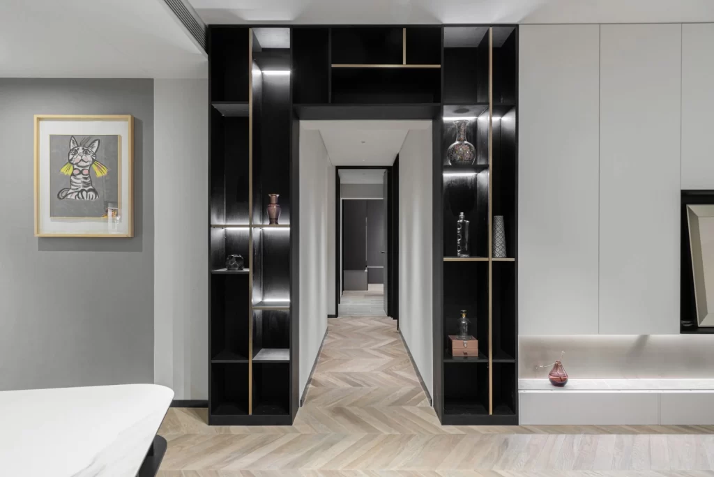 Modern Minimalist Hallway Neutral Black White Wood