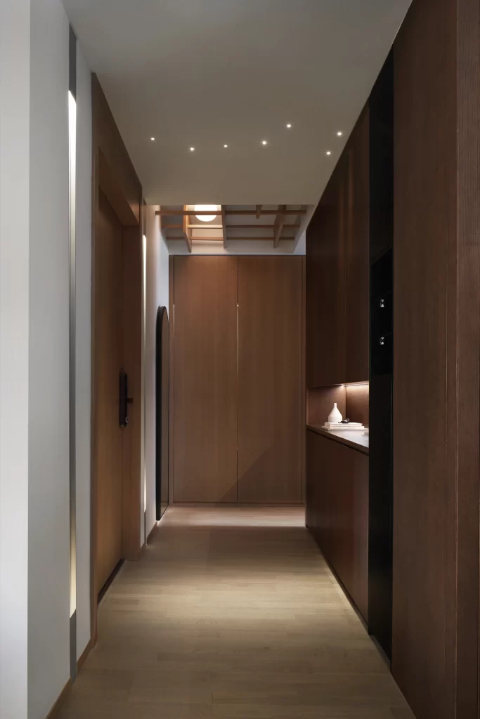 Modern Minimalist Hallway Neutral Light Wood Frosted Glass