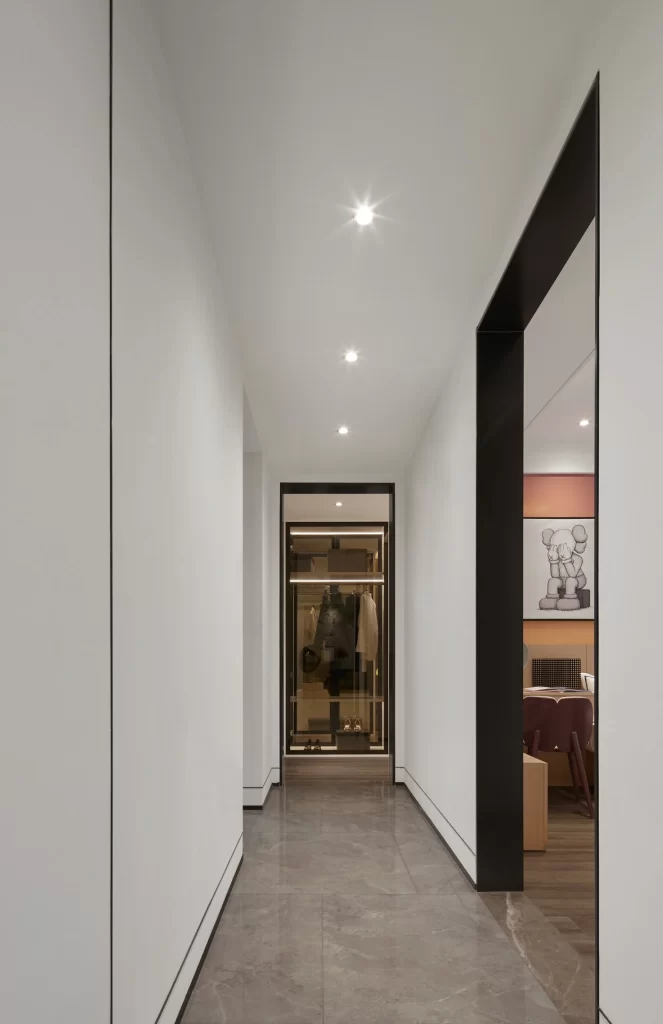 Modern Minimalist Hallway White Neutral Grey Floor Black Accents