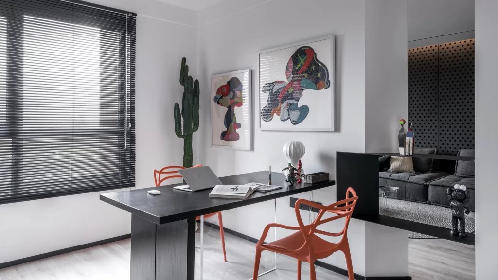 Modern Minimalist Home Office Black White Neutral Orange