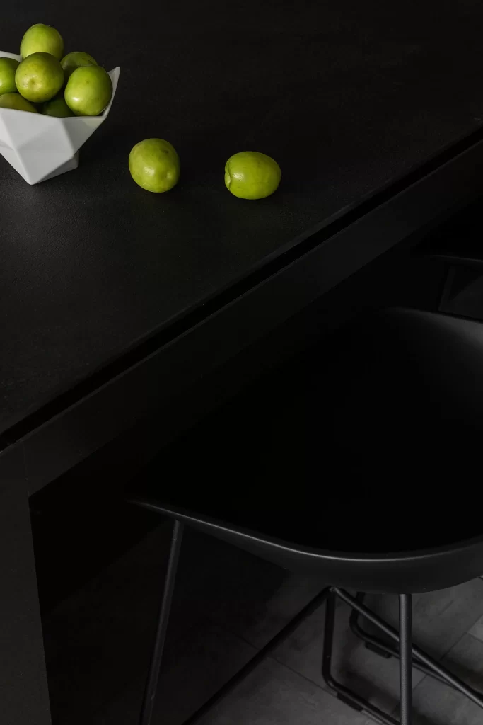Modern Minimalist Kitchen Black Neutral Green Accents