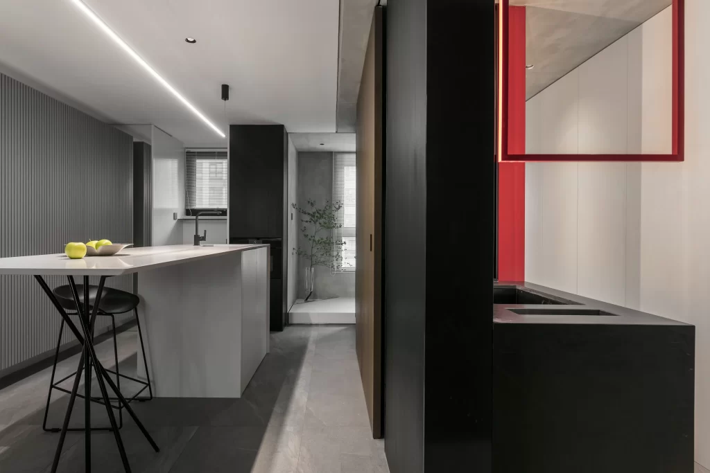 Modern Minimalist Kitchen Black White Neutral Dark Wood