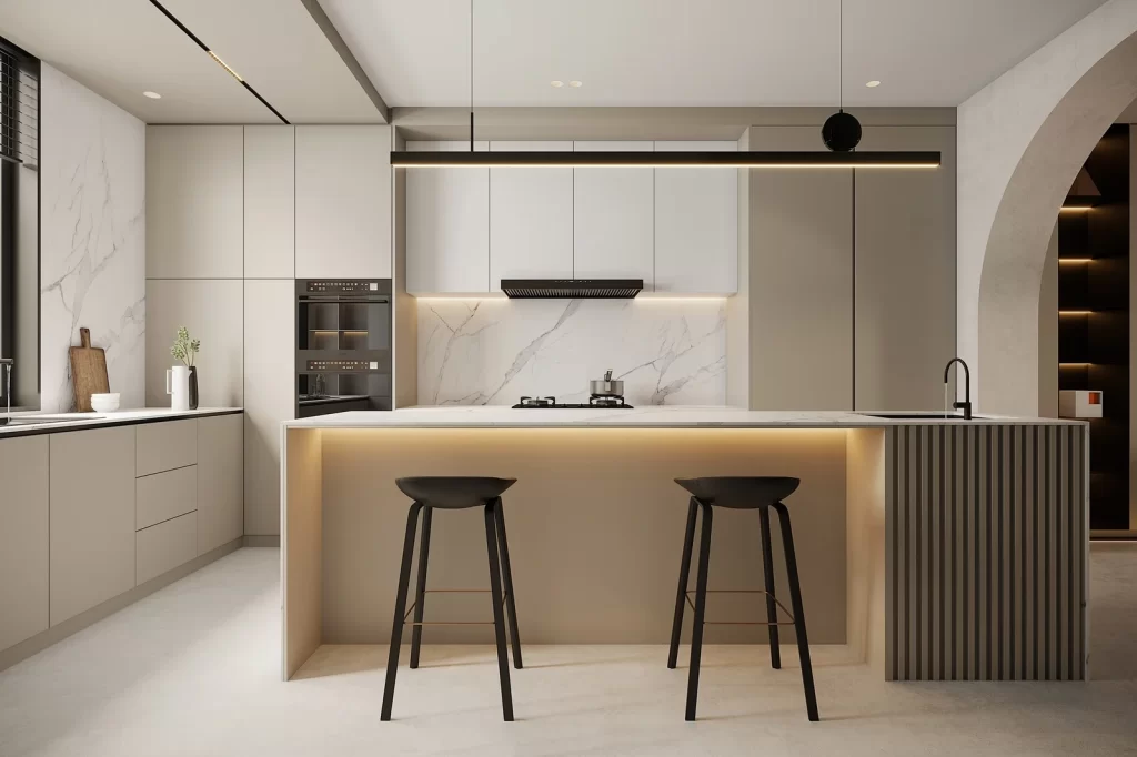 Modern Minimalist Kitchen Neutral Beige Black