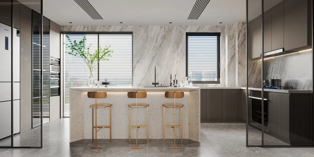 Modern Minimalist Kitchen Neutral Gray Marble