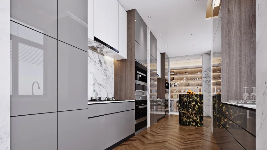 Modern Minimalist Kitchen Neutral Gray Marble