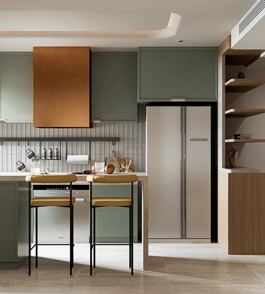 Modern Minimalist Kitchen Neutral Green Copper