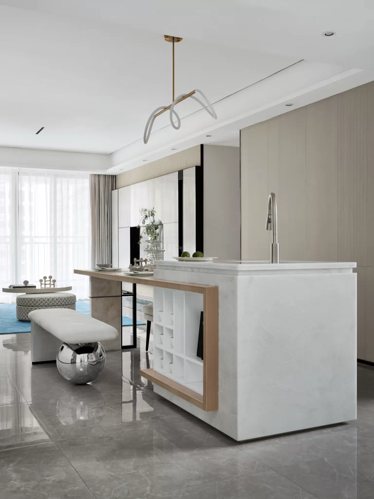 Modern Minimalist Kitchen Neutral White Marble Clean Lines