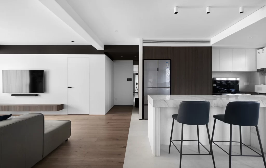 Modern Minimalist Kitchen White Black Neutral Wood