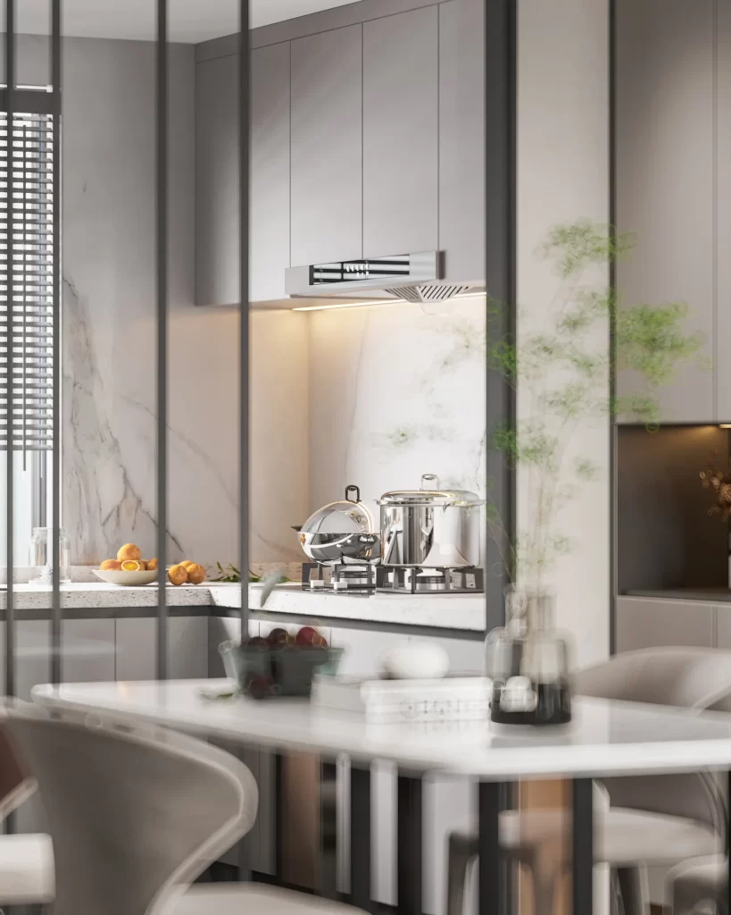 Modern Minimalist Kitchen White Gray Neutral