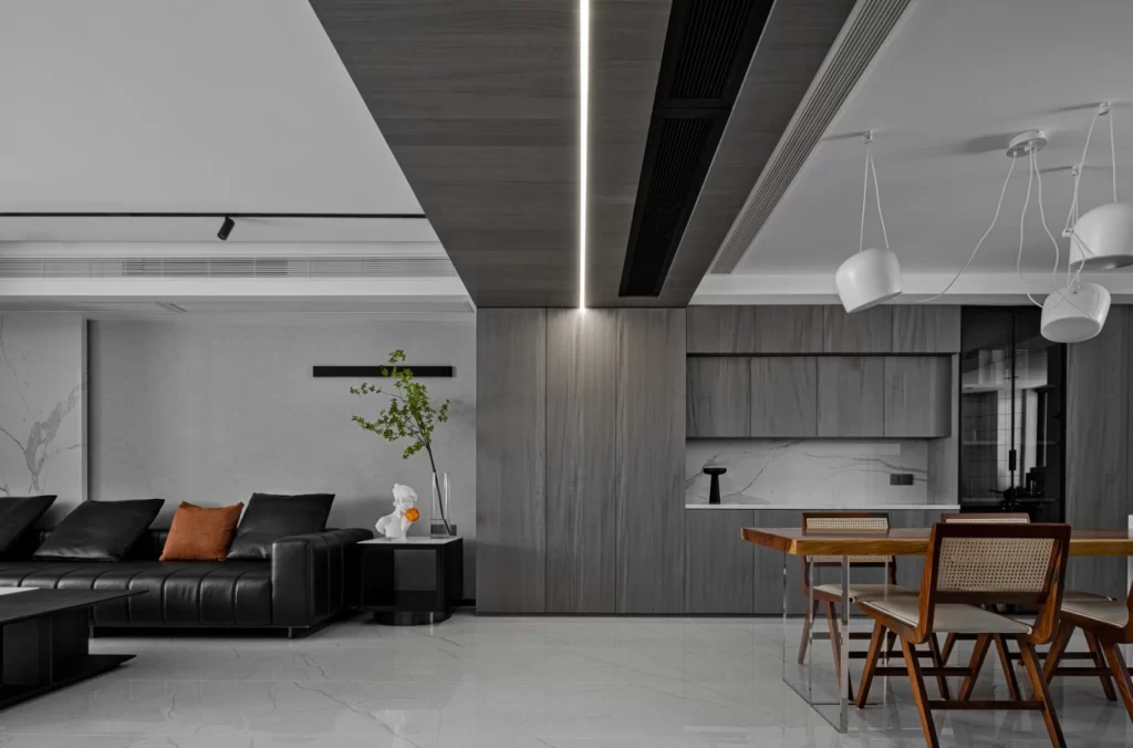 Modern Minimalist Living Room Black Gray Neutral Wood