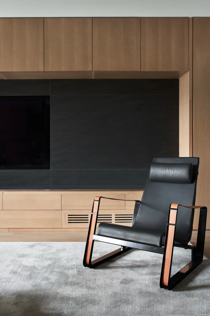 Modern Minimalist Living Room Black Neutral Leather Track Lighting