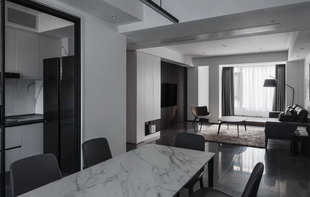 Modern Minimalist Living Room Black White Neutral Wood