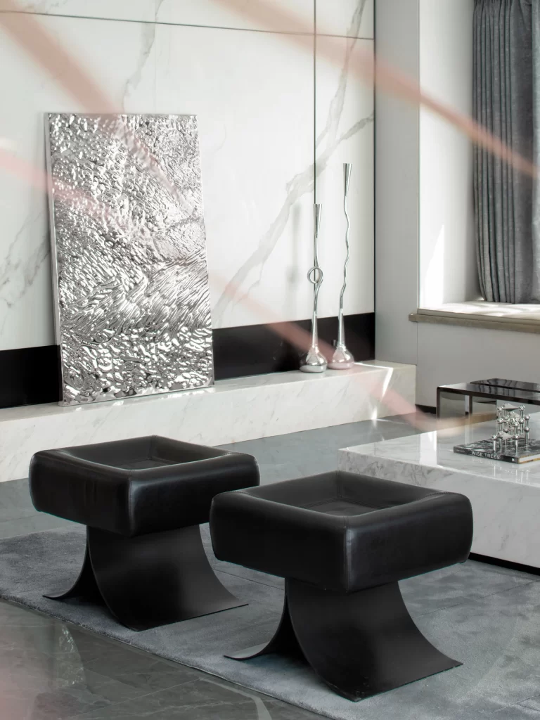 Modern Minimalist Living Room Black White Silver Geometric