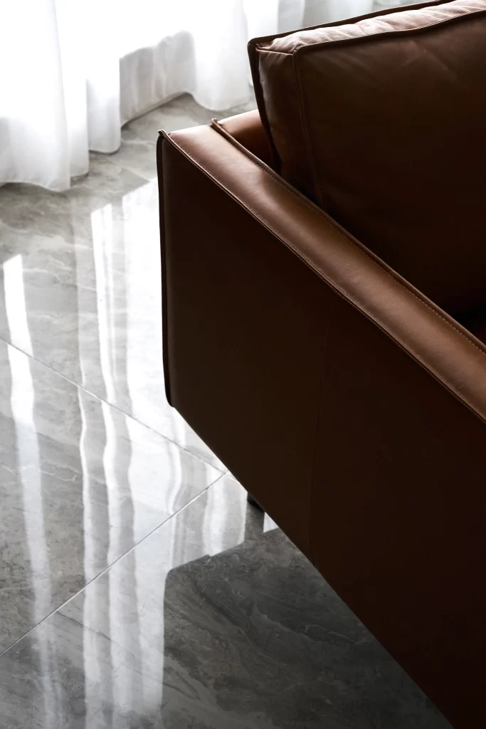 Modern Minimalist Living Room Brown Neutral Leather