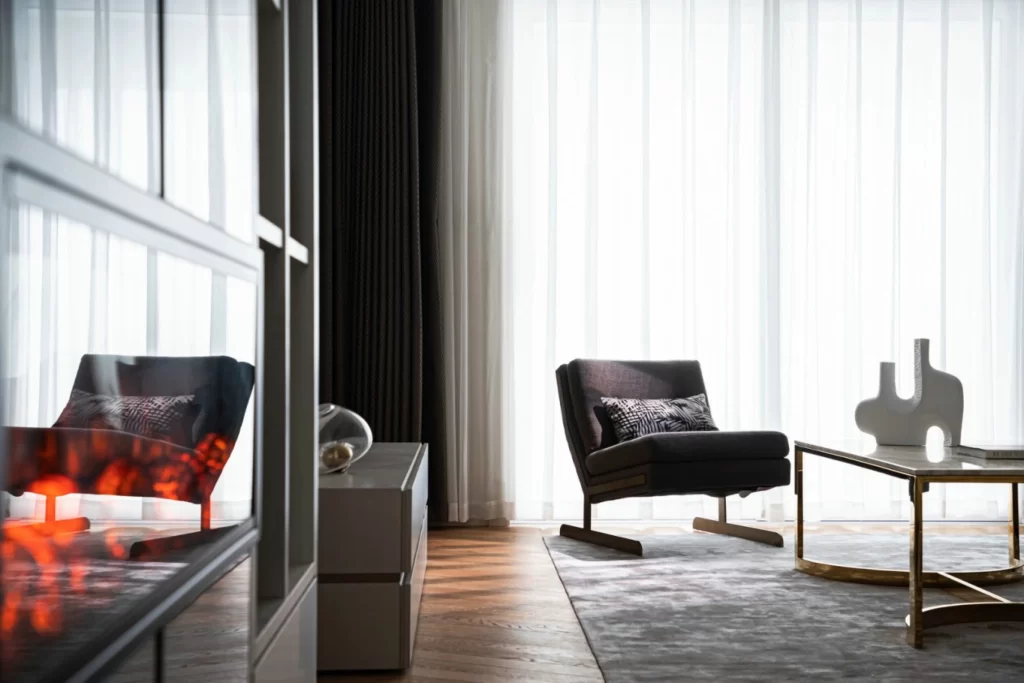 Modern Minimalist Living Room Dark Gray Neutral Light Wood
