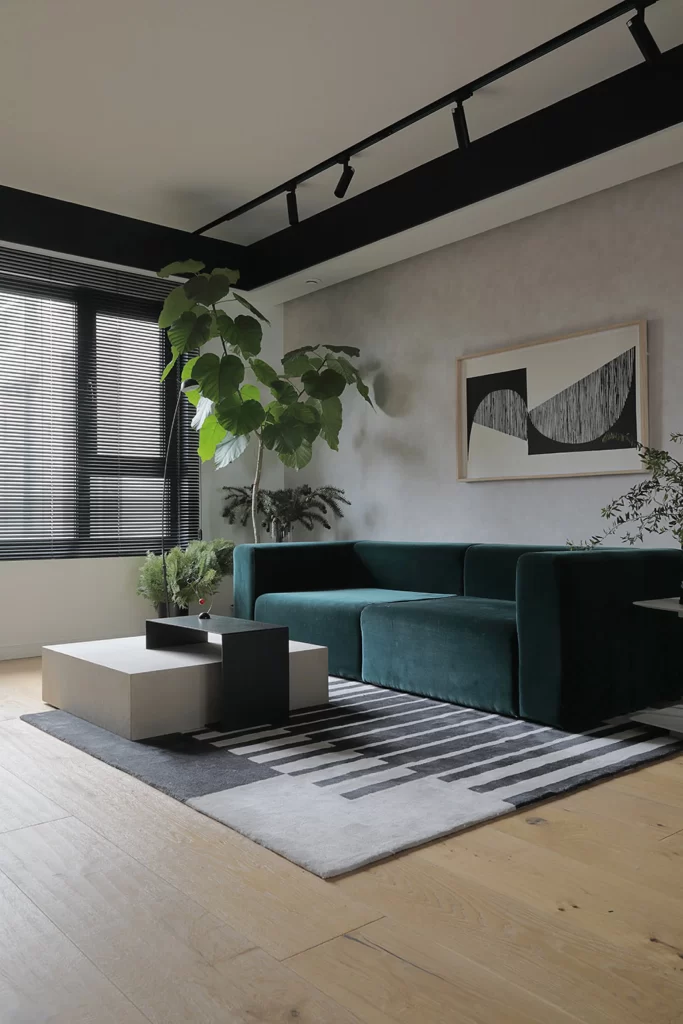 Modern Minimalist Living Room Green Black White Neutral