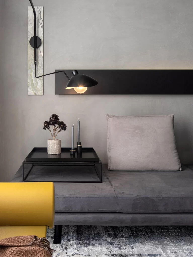 Modern Minimalist Living Room Grey Neutral Black Accents