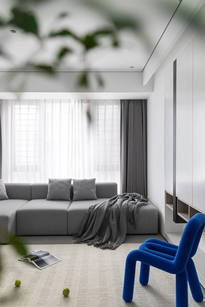Modern Minimalist Living Room Grey White Blue Neutral