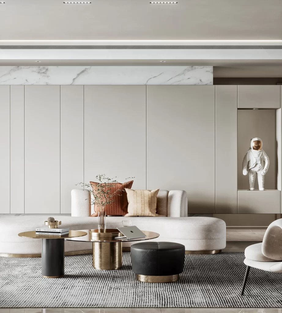 Modern Minimalist Living Room Neutral Beige Gold Accents