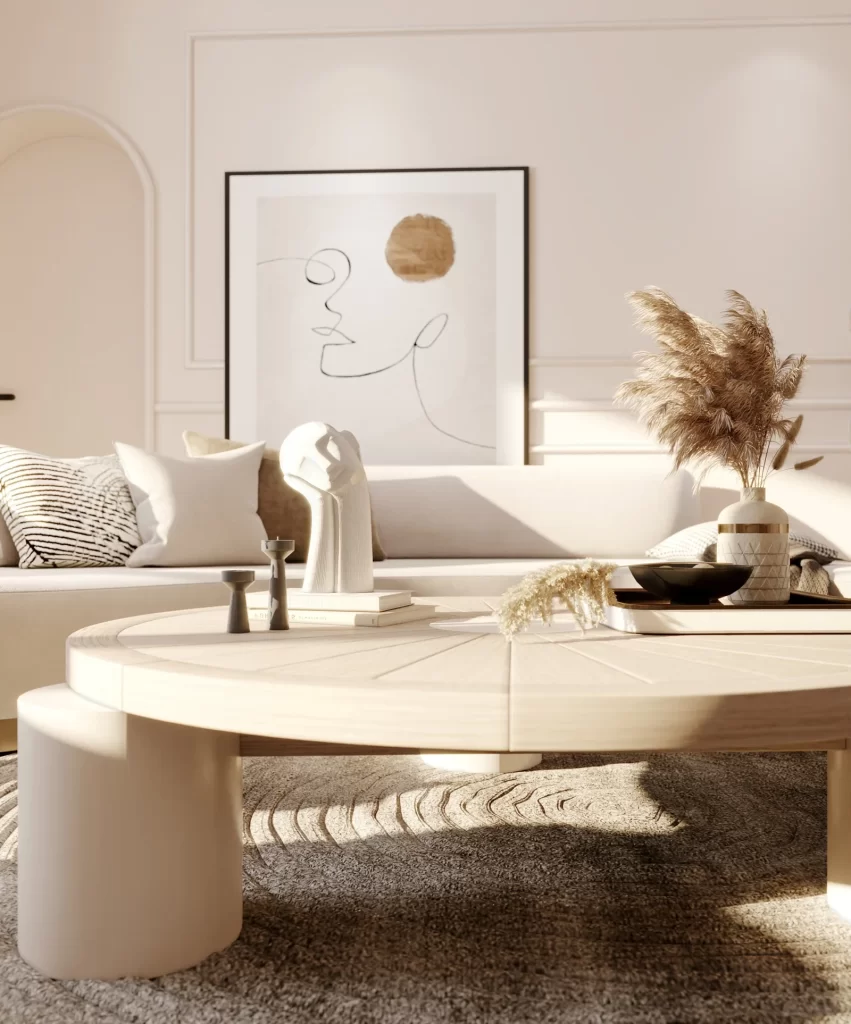 Modern Minimalist Living Room Neutral Beige Light Wood Concrete