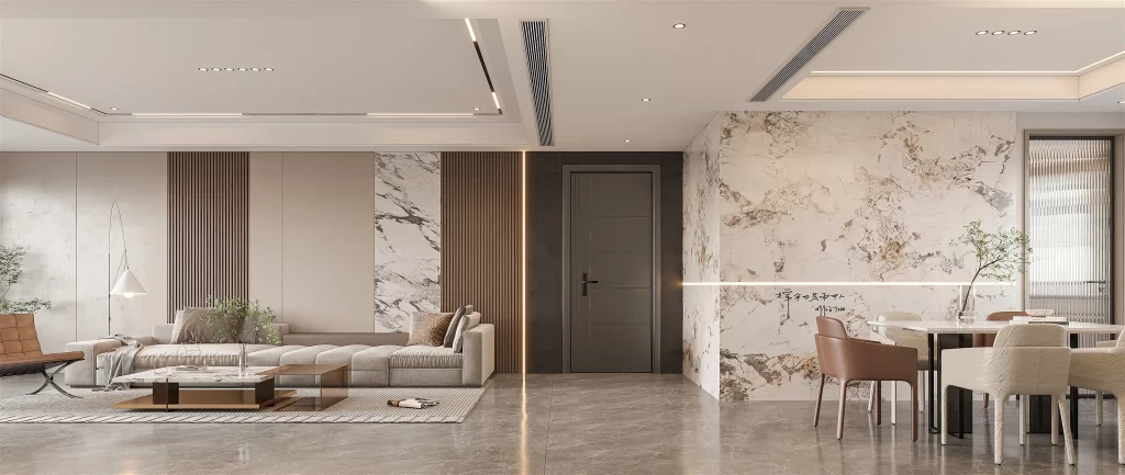 Modern Minimalist Living Room Neutral Beige Marble