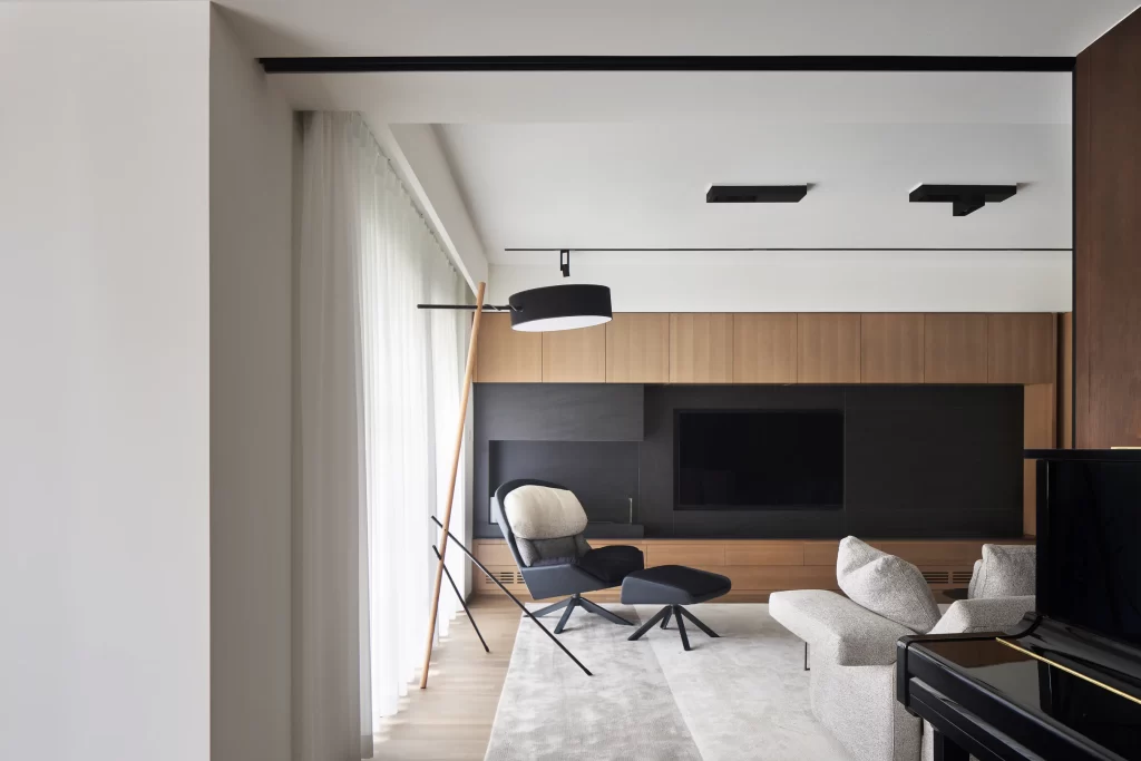 Modern Minimalist Living Room Neutral Black Wood