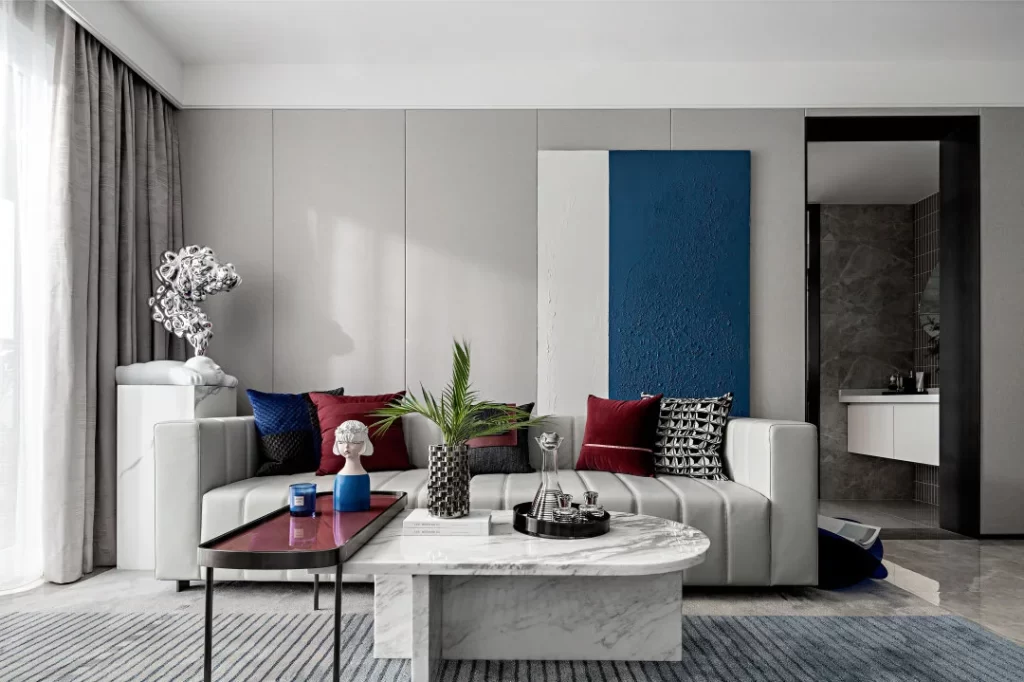 Modern Minimalist Living Room Neutral Blue White