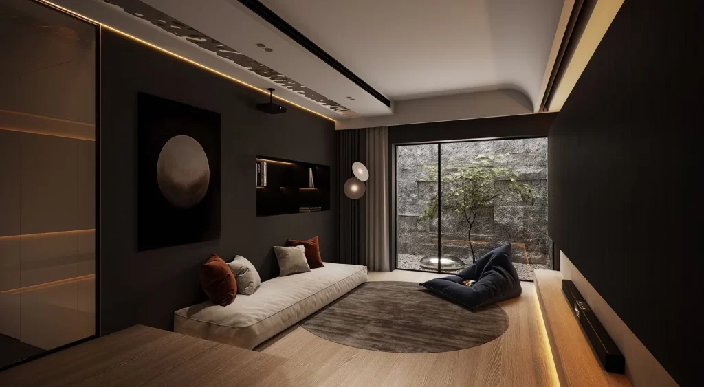 Modern Minimalist Living Room Neutral Dark Wood White
