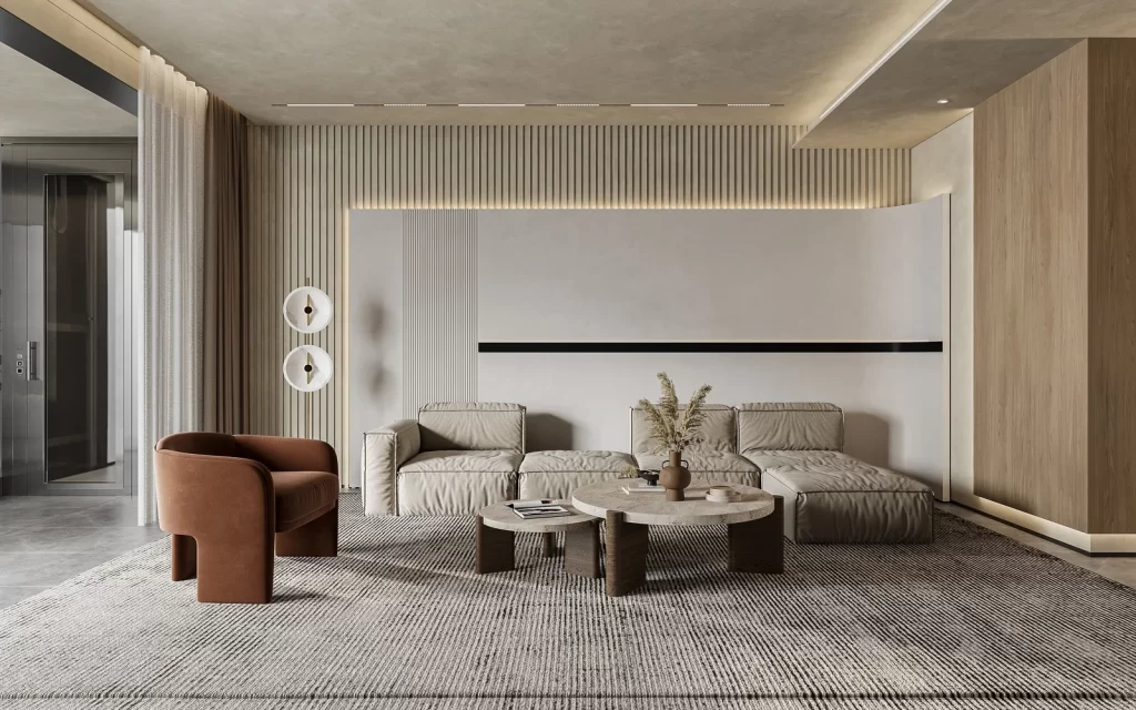 Modern Minimalist Living Room Neutral Earthy Tones