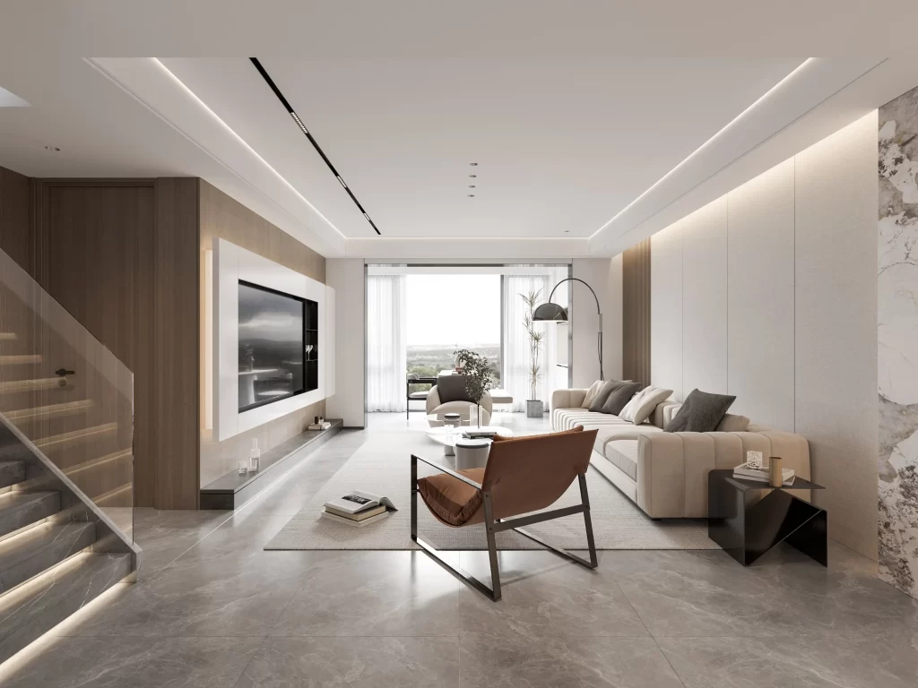 Modern Minimalist Living Room Neutral Gray