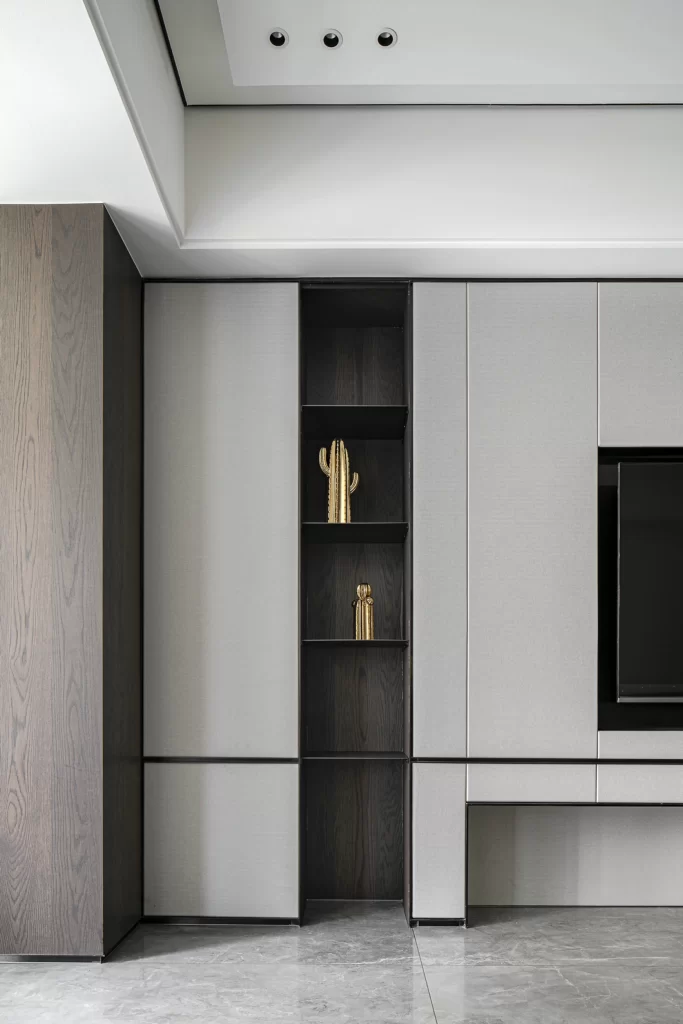 Modern Minimalist Living Room Neutral Gray Dark Wood