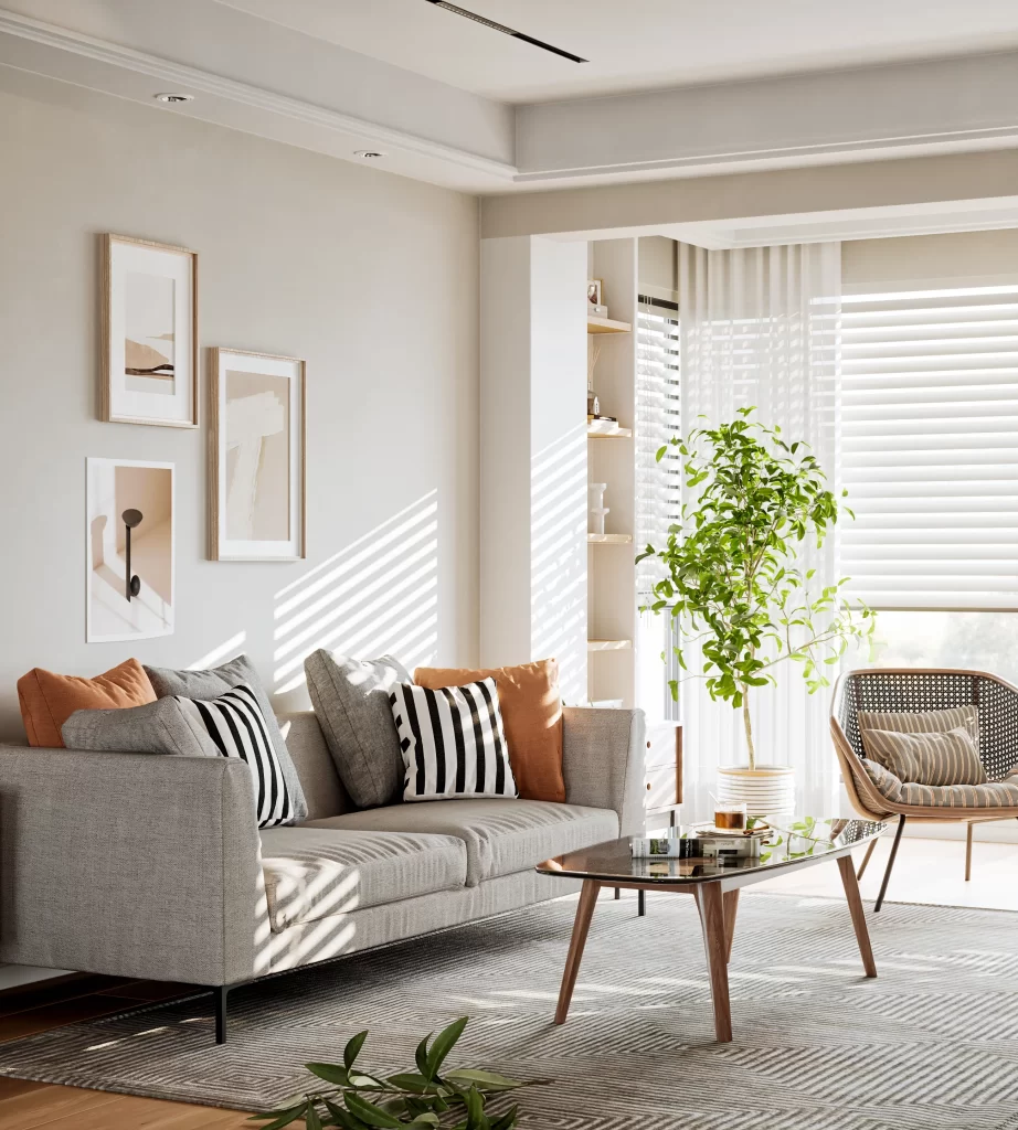 Modern Minimalist Living Room Neutral Gray Green