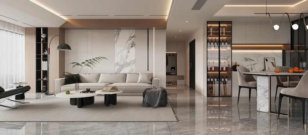 Modern Minimalist Living Room Neutral Gray Marble