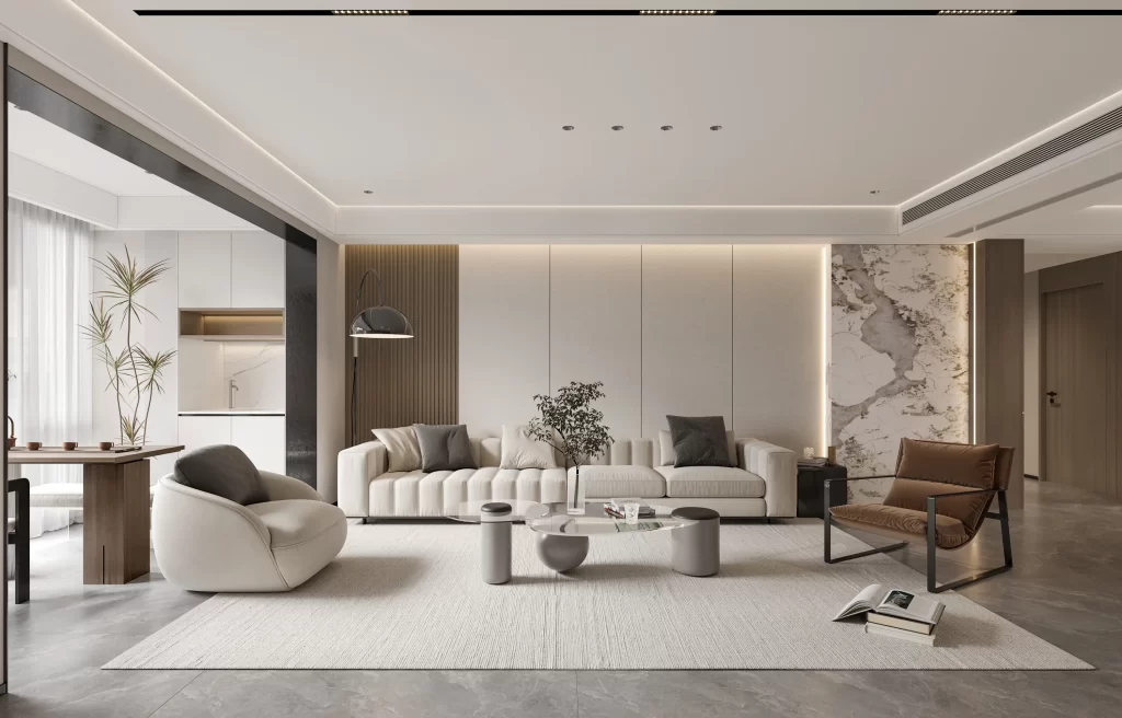 Modern Minimalist Living Room Neutral Gray White