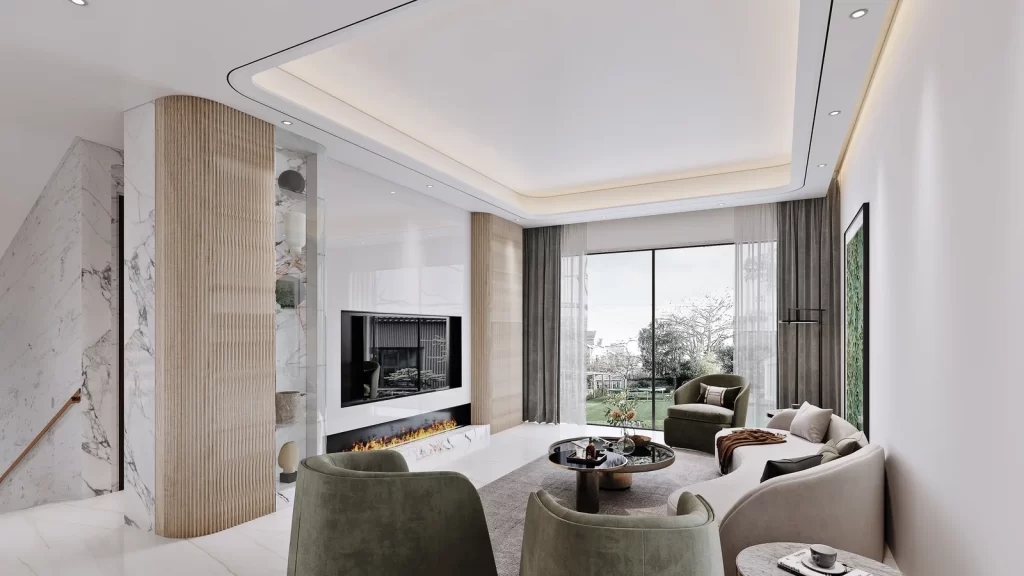 Modern Minimalist Living Room Neutral Green White